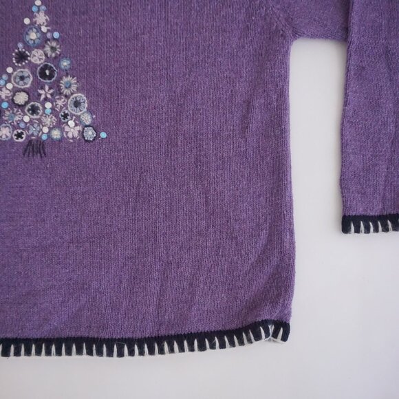 VTG Christopher & Banks Purple Floral Tree Embroidered Christmas Sweater L - Picture 5 of 9